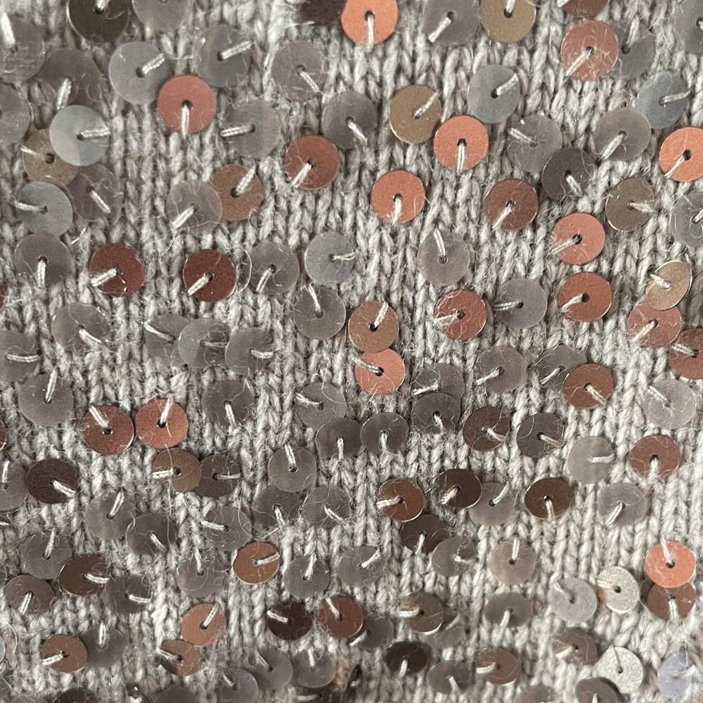 Ann Taylor Taupe Sequin Crewneck Cardigan - Picture 3 of 7
